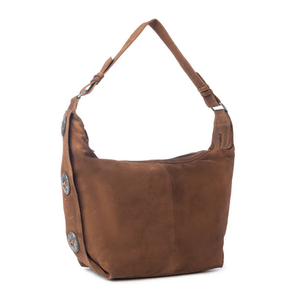 Myra Rustwood Suede Leather Shoulder Bag in Oak Brown