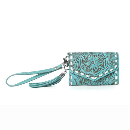 Myra Elsie Handtooled Leather Wallet Lagoon Trail