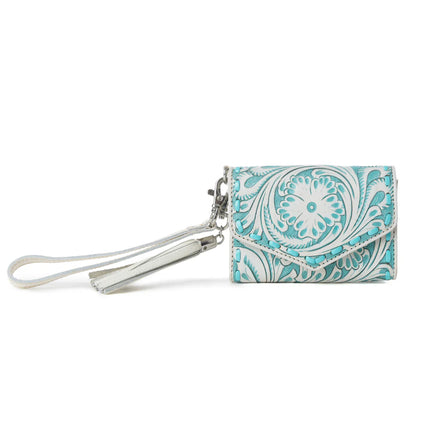 Myra Elsie Handtooled Leather Wallet Western Cyan