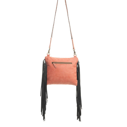 Myra Millstone Fringed Hand-Tooled Bag in Pink