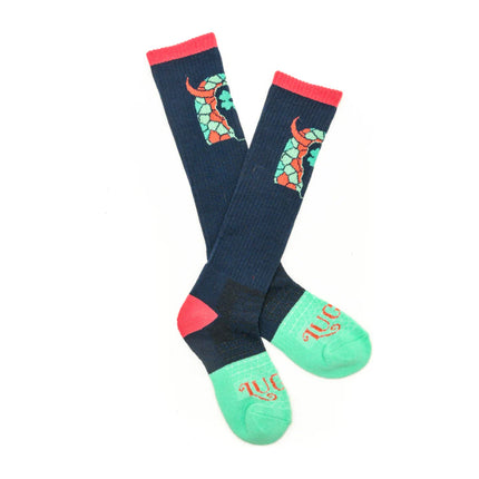 Lucky Chuck Lucky Clover Steer Head Navy/Pink Performance Boot Socks