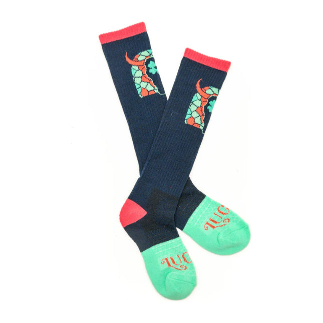 Lucky Chuck Lucky Clover Steer Head Navy/Pink Performance Boot Socks