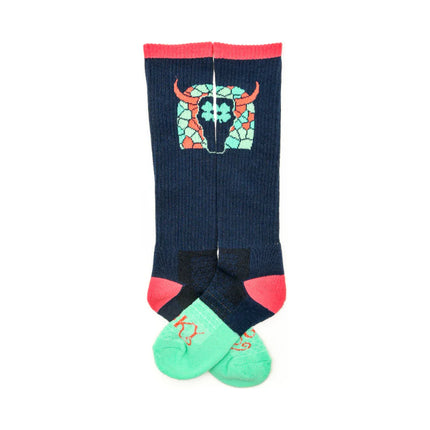 Lucky Chuck Lucky Clover Steer Head Navy/Pink Performance Boot Socks