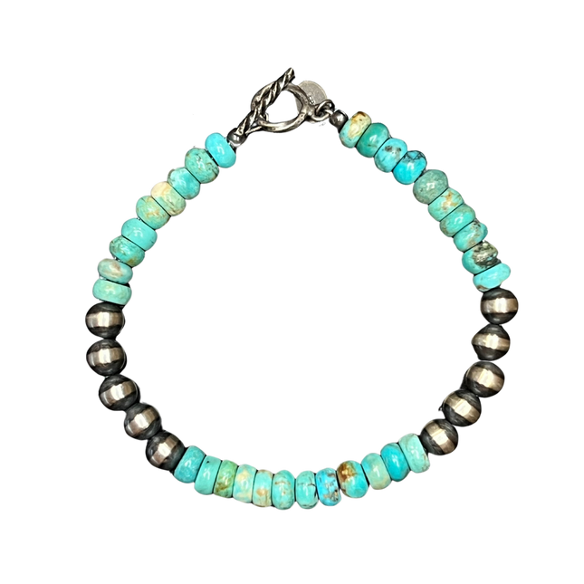 Bracelet 6mm Turquoise and Navajo Pearls