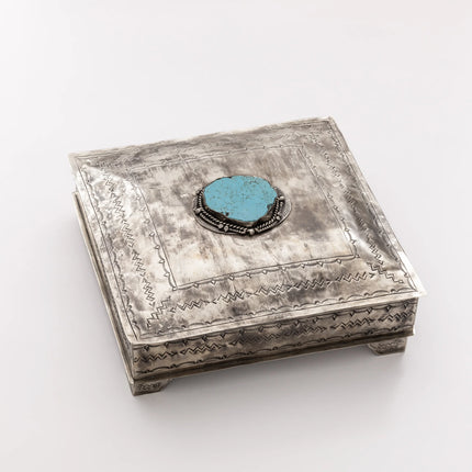 Square Silver Box w/ Turquoise Stone 12x12