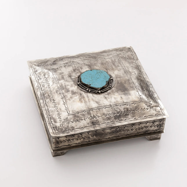 Square Silver Box w/ Turquoise Stone 12x12