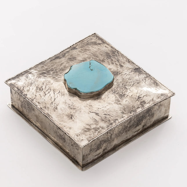 Square Silver Box w/ Turquoise Stone 8x8