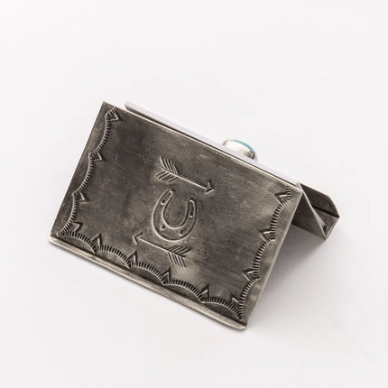 Stamped Business Card Holder w/ Turquoise
