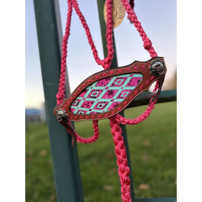 Braided Rope Halter Pink Aztec