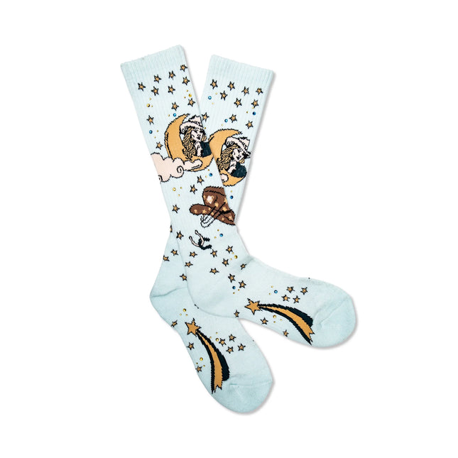 Lucky Chuck Cosmic Cowgirl Light Blue Performance Boot Socks