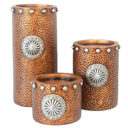 Faux Hammered Copper with Concho 3pc Candle Holders