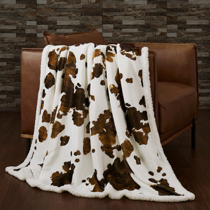 Elsa Cowhide Campfire Sherpa Throw Chocolate