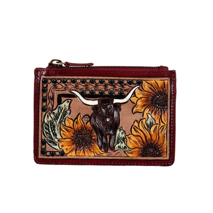 Myra Where Longhorns Graze Hand Tooled Card Holder