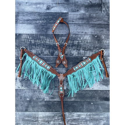 Teal Serape Headstall & Fringe Breastcollar