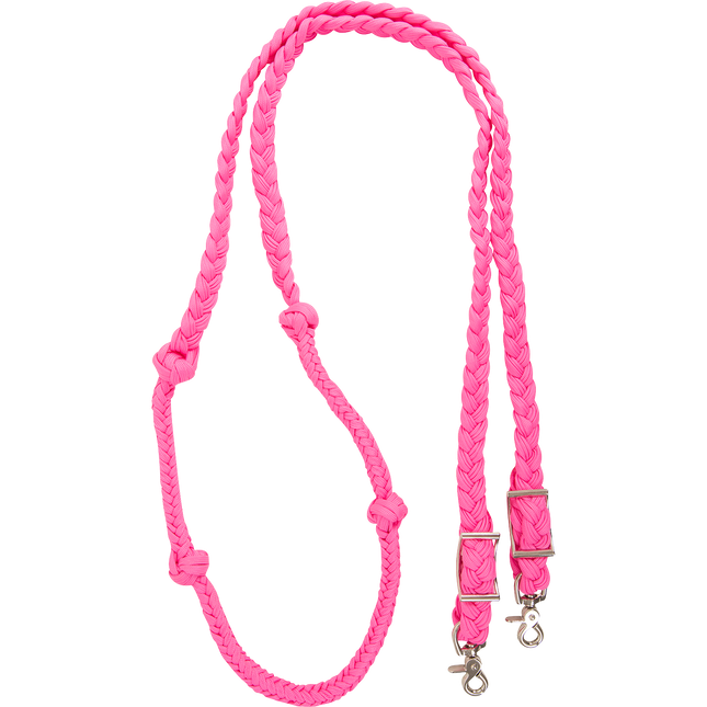 Braided Barrel Rein with Knots Pink